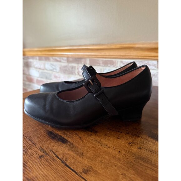Kumfs Ladies Black Leather Mary Jane Dance Shoes Buckle Strap & Cuban Heel Munro - Picture 4 of 9